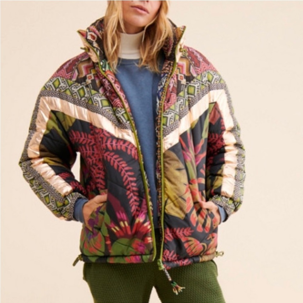 Farm Rio-Tropical Rauti Puffer Jacket Coat-Plant-M